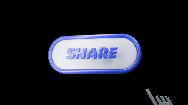 3D blue share button on black background