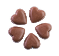 Real dark chocolate hearts isolated on a white background