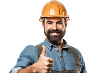 Construction worker smiling thumbs up isolated - Generative AI