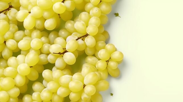 
bunch of grapes white colors, different berries study ampelography, plain background, juicy fruits. Close-up. Healthy snack with juicy fruits, Winemaking, house wine. Generative AI