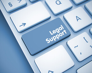 Online Service Concept with Laptop Enter Key on Keyboard: Legal Support. White Keyboard Button Showing the InscriptionLegal Support. Message on Keyboard Key. 3D Render.