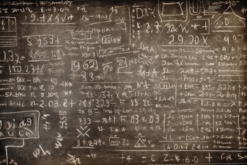 Obraz premium An close - up shot of a chalkboard, where mathematical formulas evolve into a detailed cityscape drawing. Generative AI