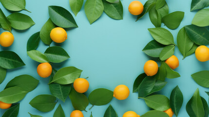 Citrus fruit blue background with copy space.