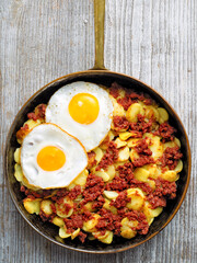 close up of rustic corned beef hash