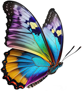 PNG flying butterfly with colorful wings isolated on transparent background. Digital illustration © LiliGraphie
