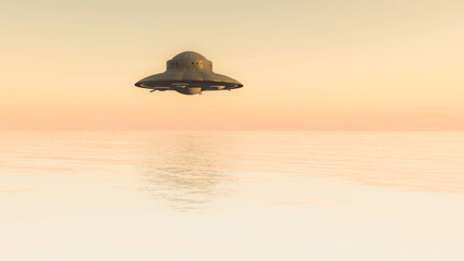 Naklejka premium 3d illustration of Haunebu flying over the sea