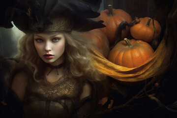 Young woman dressed as a witch during Halloween