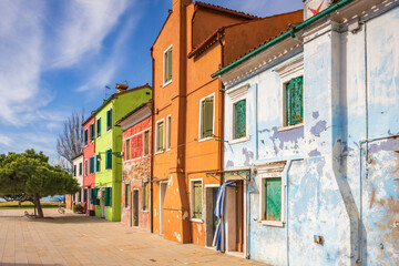 Fototapeta na wymiar The Burano island with a colorful houses near Venice, Italy, Europe.