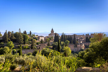 Fototapeta na wymiar Church of Saint Mary of Alhambra as viewed from Generalife, Granada