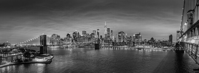 Brooklyn, Brooklyn park, Brooklyn Bridge, Janes Carousel and Lower Manhattan skyline at night seen...