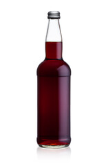 Elegant bottle of organic cola soda drink on white background