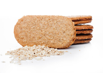 Healthy bio breakfast grain biscuits with oats  on white background