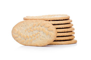 Healthy bio breakfast grain biscuits on white background