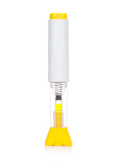 Medical syringe injection in pre-filled pen  on white background