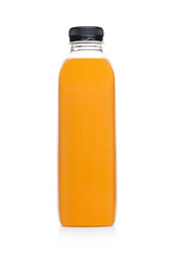 Bottle of healthy fruit orange juice smoothie on white background
