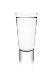 Elegant glass with healthy still clear water on white background