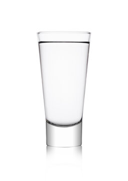 Elegant Glass With Healthy Still Clear Water On White Background