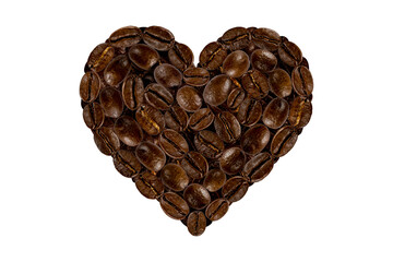 heart made of coffee beans on white background