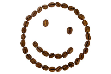 face of a smile of coffee beans on a white background