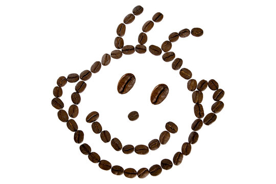 funny face of coffee beans on white background