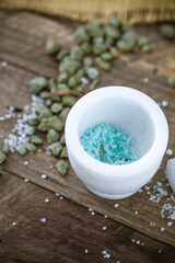 Spa and wellness setting with flowers and towels. Dayspa nature products