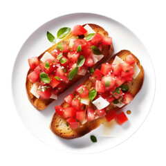 Delicious Plate of Bruschetta Isolated on a Transparent Background.
