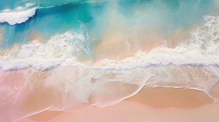 Foto op Canvas Beachscape, A serene aerial view of a pristine white sand beach surrounded by crystal clear ,very clear turquoise waters, text poster,summer background,template ,copy space,banner,generated ai © Aleksandr