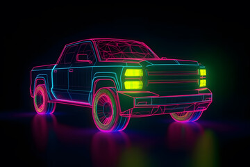 Obraz na płótnie Canvas Bright glowing abstract neon sign of a car. Generative AI