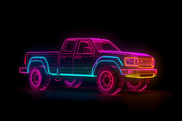 Fototapeta na wymiar Bright glowing abstract neon sign of a car. Generative AI