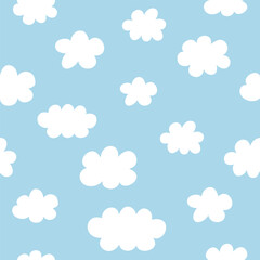 Cute clouds seamless pattern. Seamless texture for baby. Blue backgrounds with different clouds. Vector illustration.  It can be used for wallpapers, wrapping, cards, patterns for clothes and other.