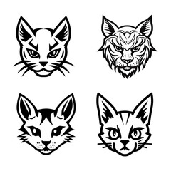 A Set of Minimalist Cat Head Icons: Vector Illustrations