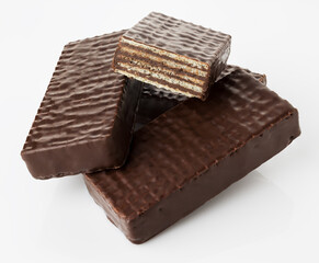 chocolate wafers with chocolate filling on a white background