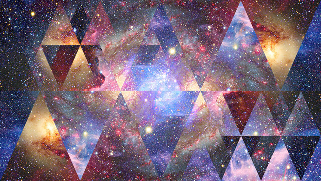 Image of the nebula, galaxy and the sacred geometry collage. Abstract cosmos. Elements of this image furnished by NASA.