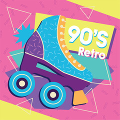 Isolated colored roller skate Nostalgic retro background Vector illustration