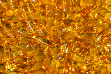 Close-up of fish oil capsules (omega-3) 