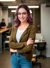 Young woman working in a coworking, happy, millennial, gen z, made with generative AI