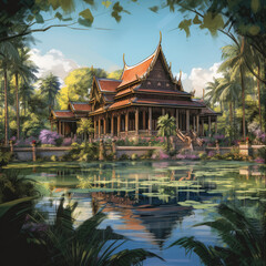 Fototapeta premium An enchanting Thai modern architecture created with Generative AI technology