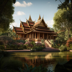 Naklejka premium An enchanting Thai modern architecture created with Generative AI technology