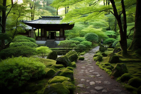 Japanese style garden created with Generative AI technology