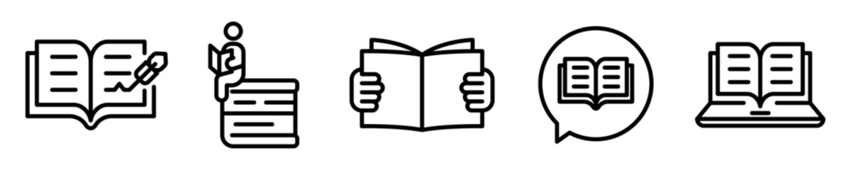 Conjunto de iconos de literatura. Expresión artística, libro, escribir, leer. Literatura digital Ilustración vectorial © Frank