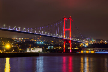 Night view of Bosphorus bridge with lights Istanbul, Turkey