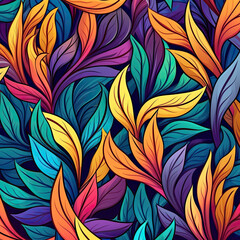 Autumn leaves pattern with retro style and colourfull
