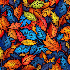 Naklejka na ściany i meble Autumn leaves pattern with retro style and colourfull