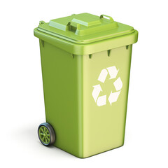 Green plastic recycle bin closed 3D render illustration isolated on white background