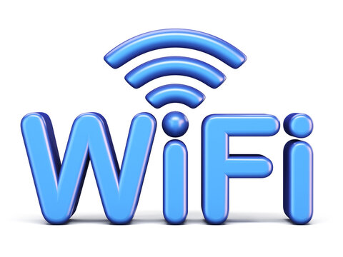Blue WiFi symbol 3D render illustration isolated on white background
