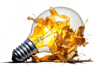 illustration of A conceptual representation of an idea emerges from a lamp, with the light taking the form of a yellow paper, symbolizing creativity and illumination. generative AI.