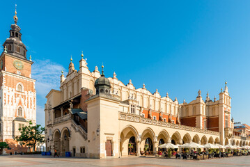 Tower Hall and shopping arcade in the main square of Krakow in Poland