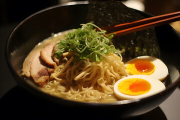 Bowl of Japanese ramen noodles, Generative AI