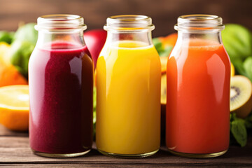 bottles of juice and fruits created with Generative AI technology
