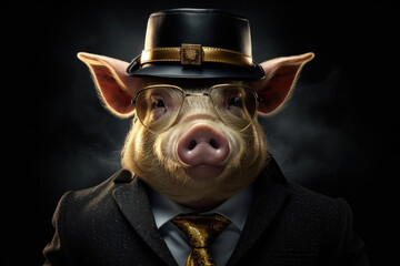 mafia pig with a hat